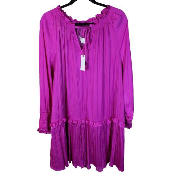 Anthropologie Giulia Tunic Dress Women Medium Pink Ruffle Pleated Boho Tags - Picture 1 of 8